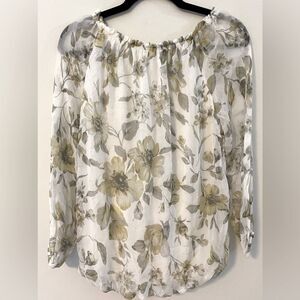 Italian Made Floral Peasant Long Sleeve Blouse, Soft & Silky, Size S